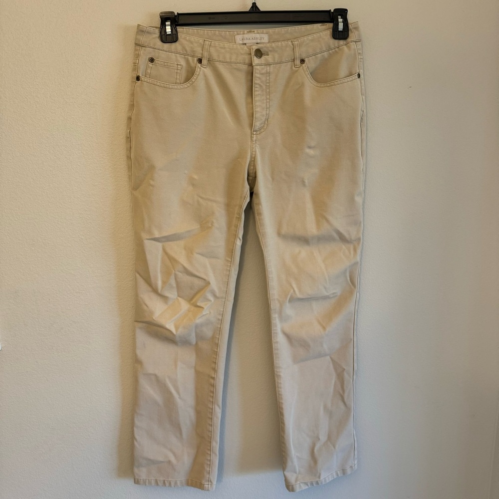 Laura Ashley Cotton Blend Khaki Straight Leg Pants Size 10P